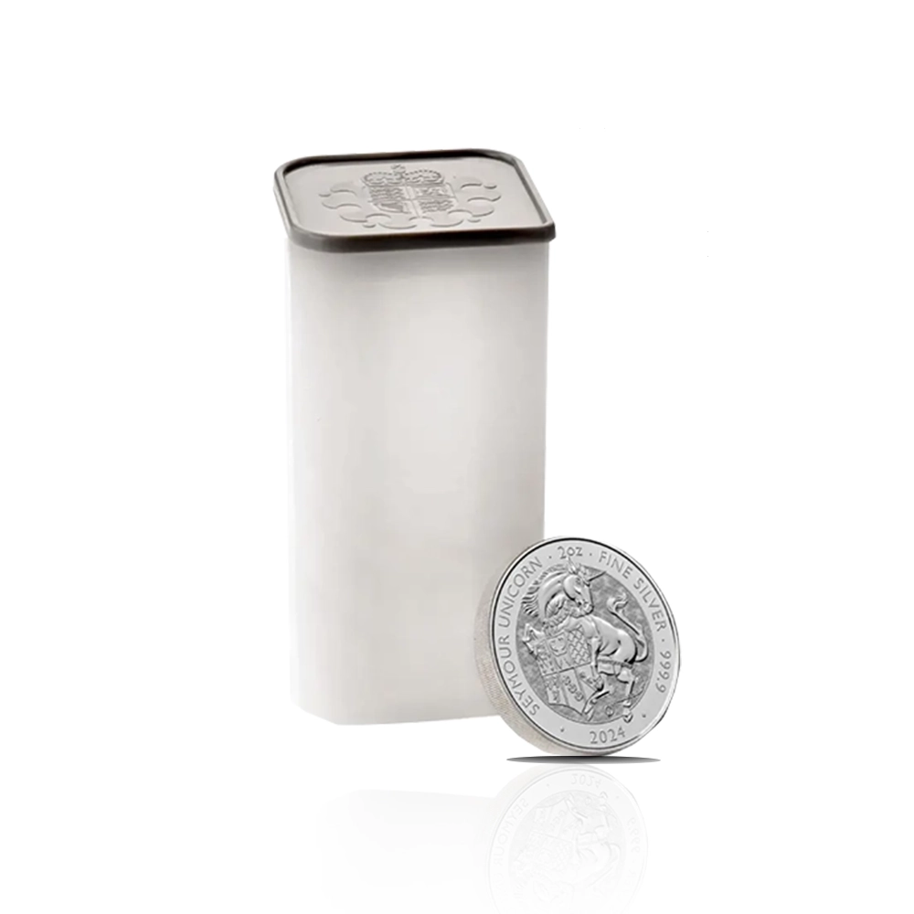 2024 – British Tudor Beasts: Seymour Unicorn (BU) 2 oz Silver Coins (Tube of 10 coins)