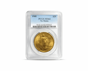 1908 – St Gaudens “No Motto” Gold Coin (MS64, NGC or PCGS)