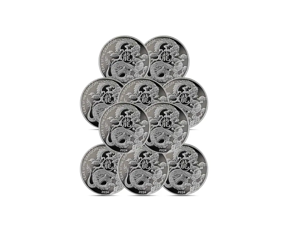 2024 – Asahi Lunar Dragon 1 oz Silver Rounds (Set of 10)