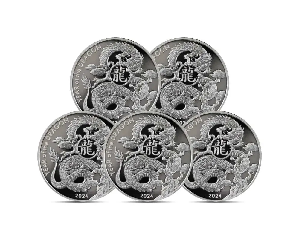 2024 – Asahi Lunar Dragon 1 oz Silver Rounds (Set of 5)