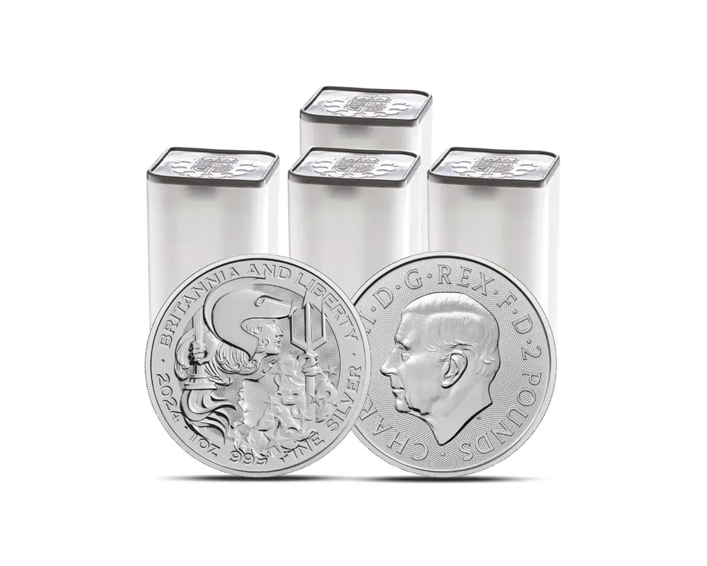 2024 – British Britannia & Liberty (BU) 1 oz Silver (4 Tubes: 100 coins)