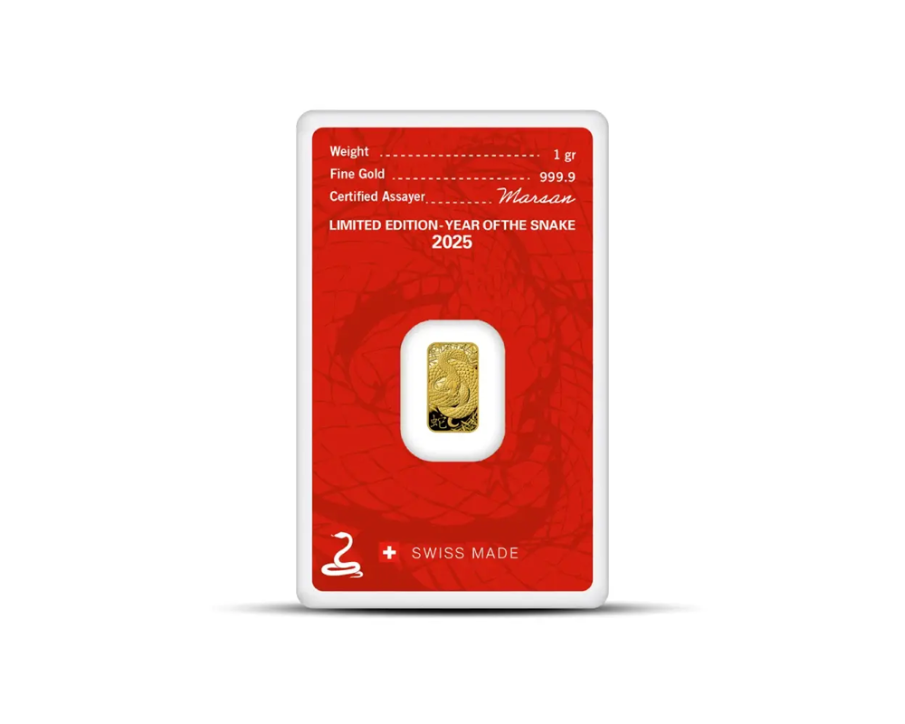 2025 – Argor Heraeus Lunar YOT Snake (In Assay) 1 gram Gold Bar