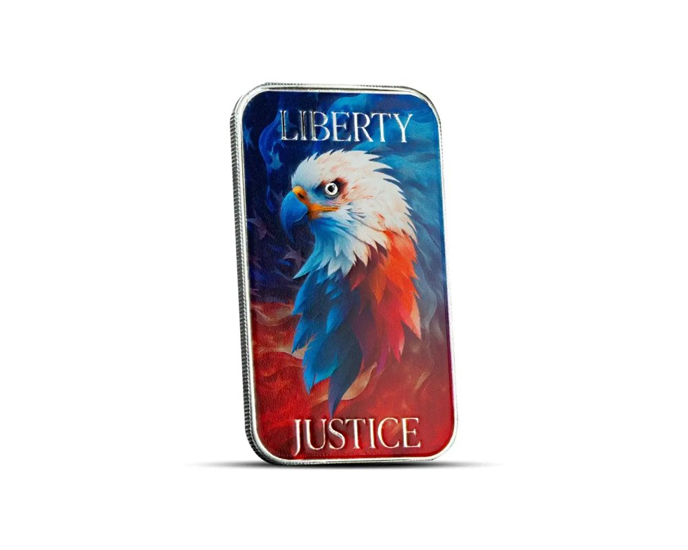 Colored Scottsdale Patriotic Liberty and Justice Bald Eagle 1 oz Silver Bar