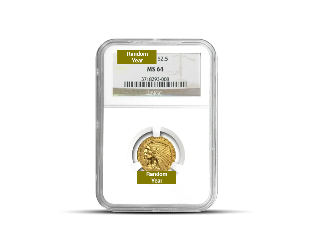 Pre-1933 – $2.50 Indian Quarter Eagle Gold Coin (MS64, NGC or PCGS)