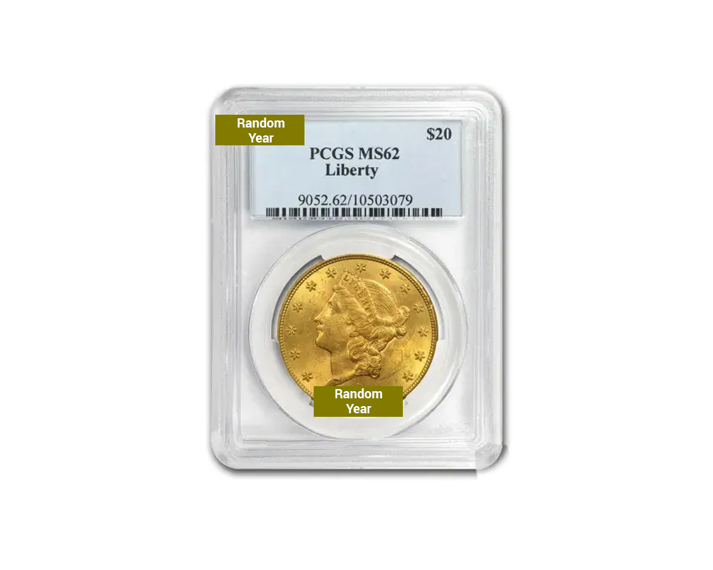 Pre-1933 – $20 Liberty Double Eagle Gold Coin (MS62, NGC or PCGS)