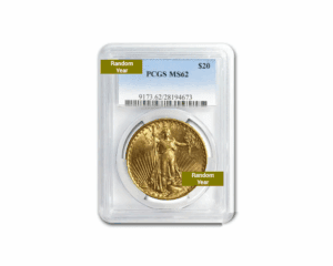 Pre-1933 – $20 Saint Gaudens Gold Coin (MS62, NGC or PCGS)