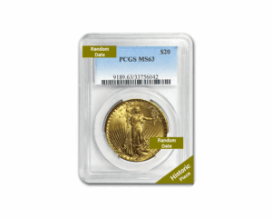 Pre-1933 – $20 Saint Gaudens Gold Coin (MS63, NGC or PCGS)