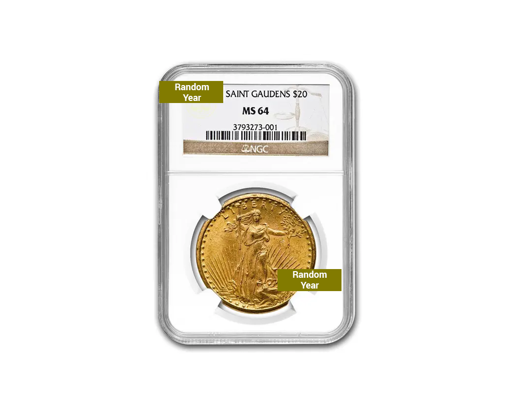 Pre-1933 – $20 Saint Gaudens Gold Coin (MS64, NGC or PCGS)
