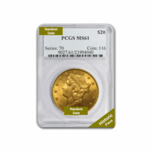 Pre-1933 – $20 Liberty Double Eagle Gold Coin (MS61, NGC or PCGS)