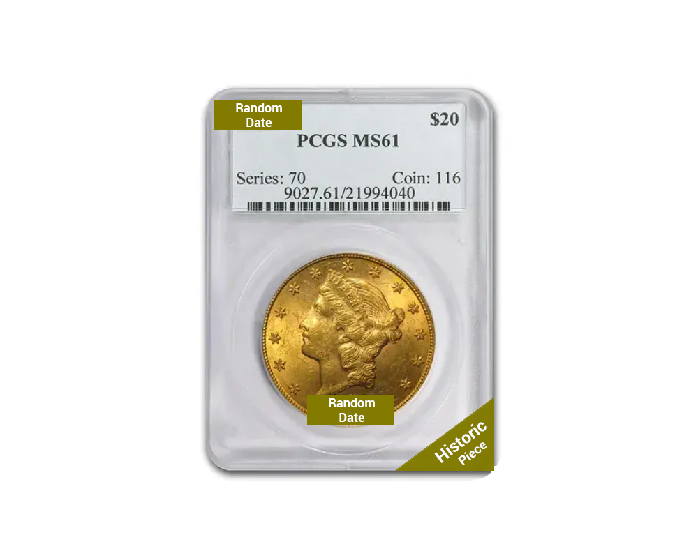 Pre-1933 – $20 Liberty Double Eagle Gold Coin (MS61, NGC or PCGS)