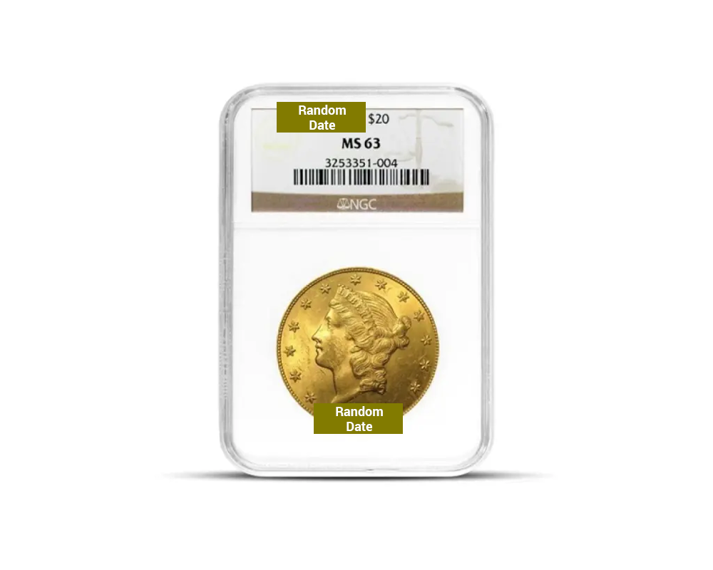 Random Year – $20 Liberty Double Eagle Gold Coin (MS63, NGC or PCGS)