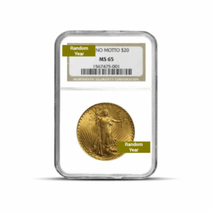 Random Year – $20 Saint Gaudens Gold Coin (MS65, NGC or PCGS)