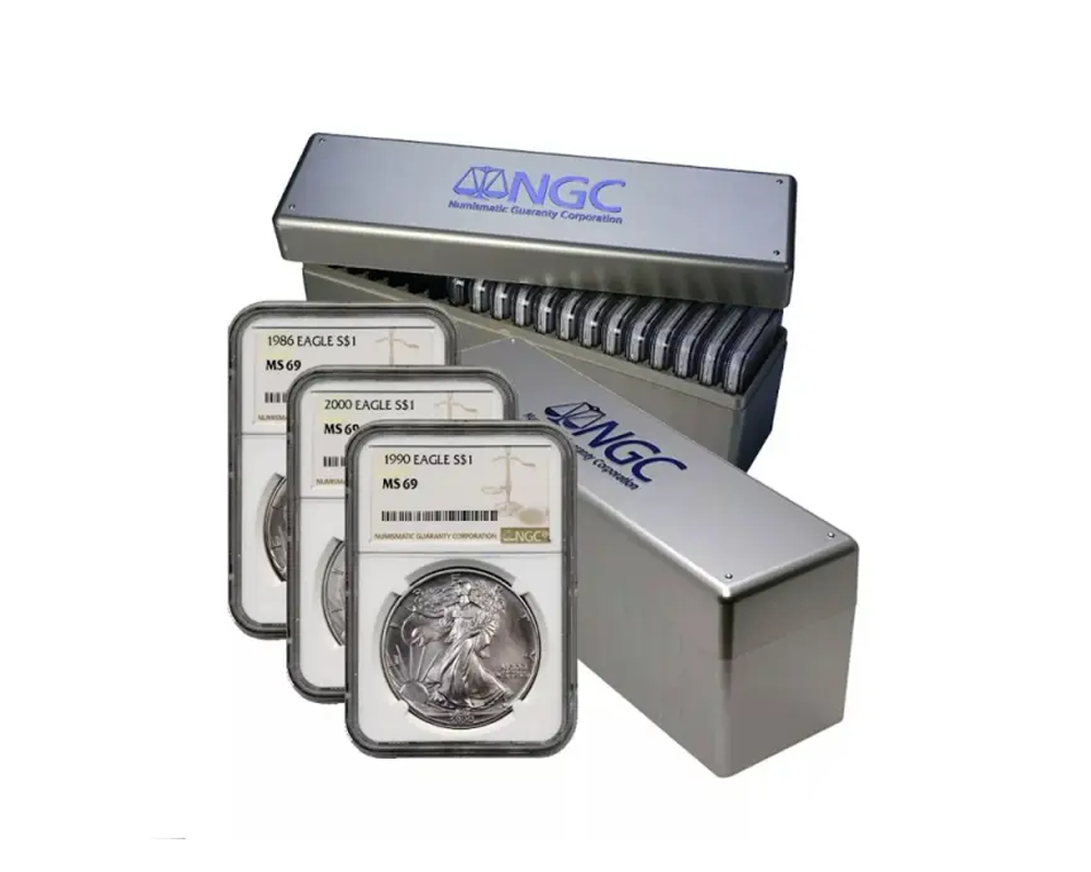Random Year – American Eagle 1 oz Silver Coins (MS69, NGC) (Type 1 & 2) (Set of 41)