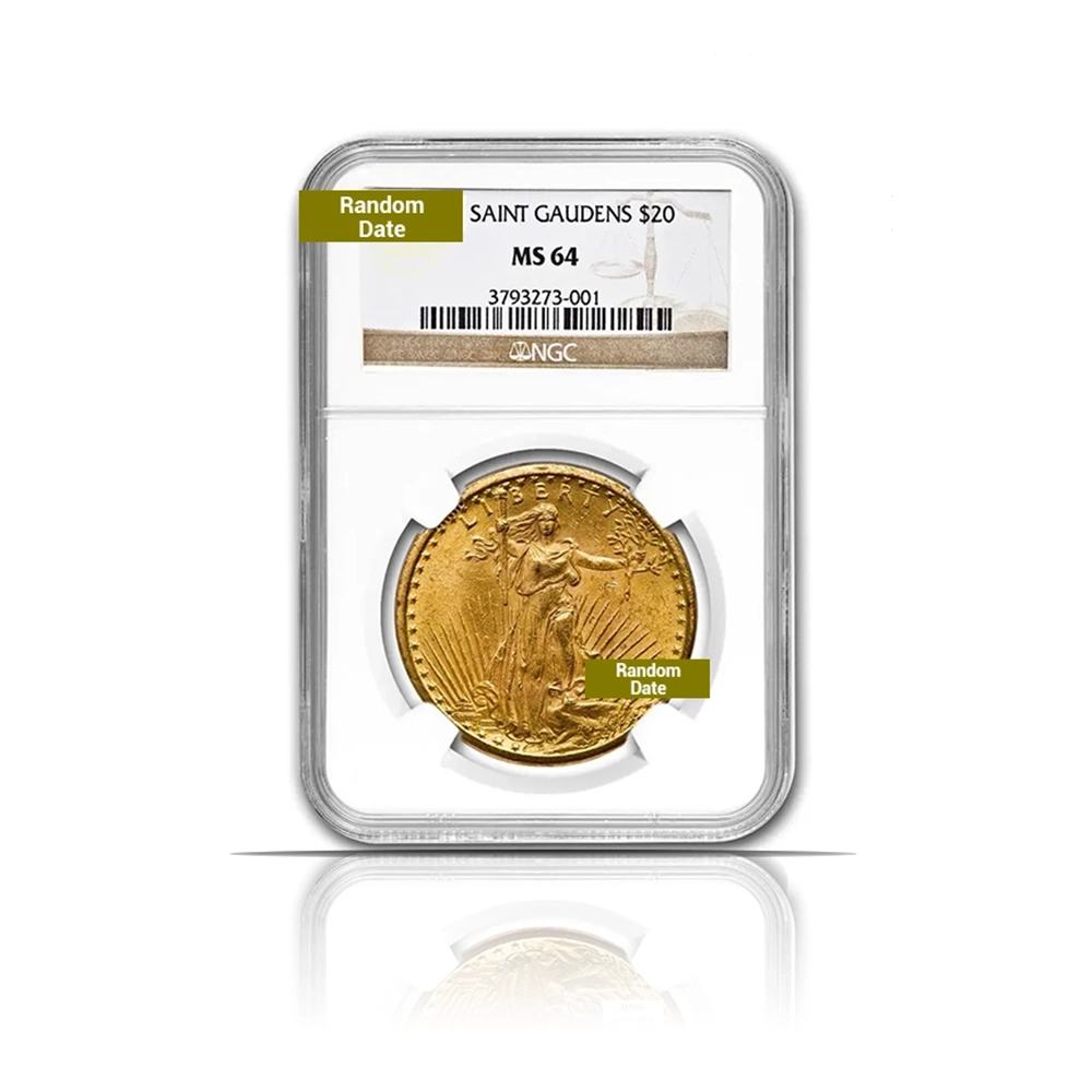 Pre-1933 – $20 Saint Gaudens Gold Coin (MS64, NGC or PCGS)