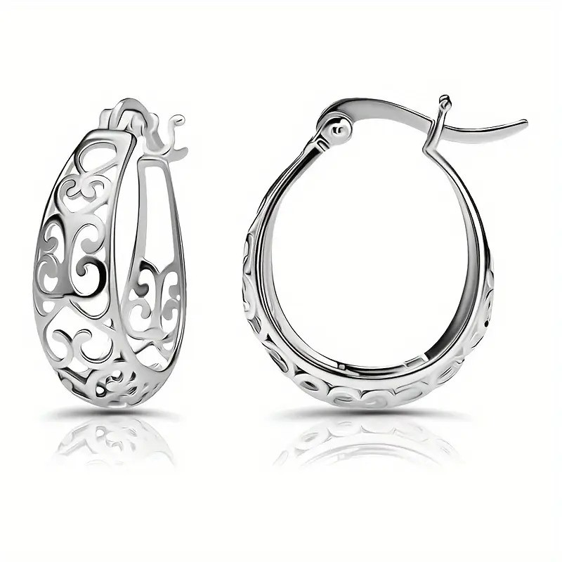 Pair Of Bohemian Style 925 Silver Hoop Earrings