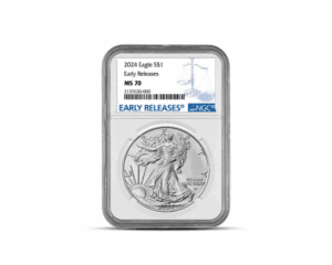 2024 – America Eagle 1 oz Silver Coin ER, Blue Label (MS70, NGC)
