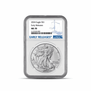 2024 – America Eagle 1 oz Silver Coin ER, Blue Label (MS70, NGC)
