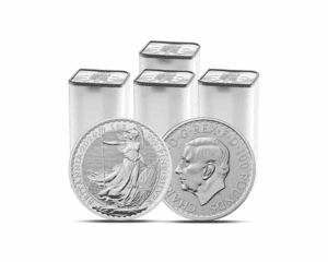 2024 – British Royal Mint Britannia (BU) 1 oz Silver Coins (4 Tubes: 100 coins)