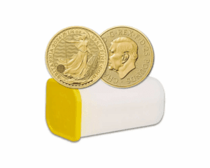 2024 – British Royal Mint Britannia (BU) 1/4 oz Gold Coins (Tube of 25 coins)