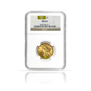 Random Year – $5 Liberty Half Eagle Gold Coin (MS64, NGC or PCGS)
