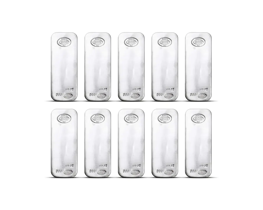 Asahi 100 oz Silver Bars (Set of 10)