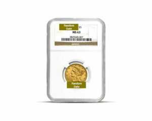 Random Year – $5 Liberty Half Eagle Gold Coin (MS63, NGC or PCGS)