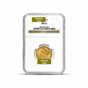 Random Year – $5 Liberty Half Eagle Gold Coin (MS63, NGC or PCGS)
