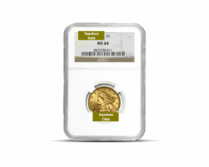 Random Year – $5 Liberty Half Eagle Gold Coin (MS64, NGC or PCGS)