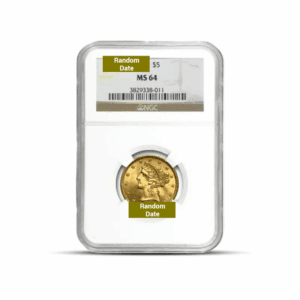 Random Year – $5 Liberty Half Eagle Gold Coin (MS64, NGC or PCGS)