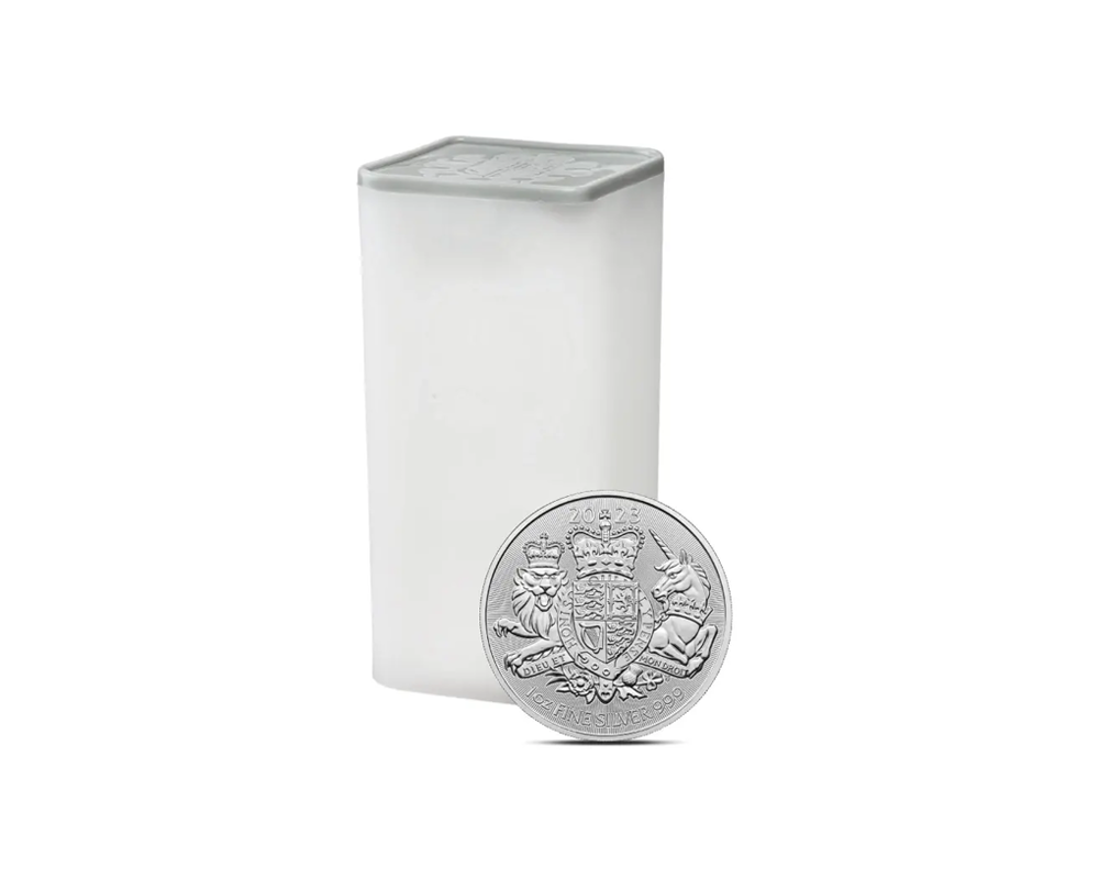 2023 – British Royal Arms (BU) 1 oz Silver Coins (Tube of 25 coins)