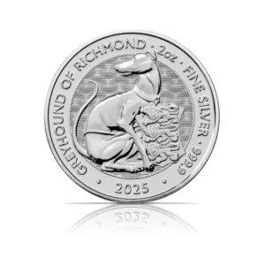 2025 – British Tudor Beasts: Greyhound of Richmond (BU) 2 oz Silver Coin