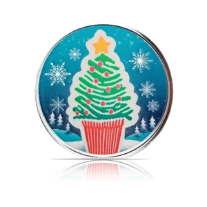 Colored Christmas Cupcake 1 oz Silver Round