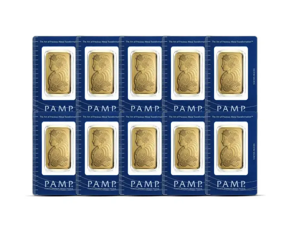 PAMP Suisse Lady Fortuna™ 1 oz Gold Bar (Set of 10)