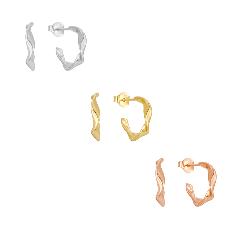 Pair of Handmade 925 Sterling Silver Earrings Women | Wavy twisted slight drop style